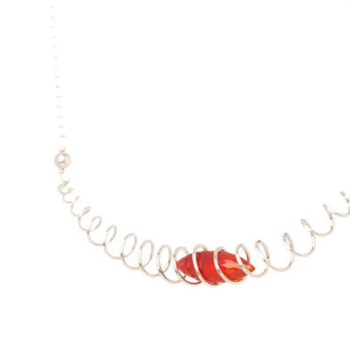 INIZI Carnelian Dewdrop in a Spiral Sterling Silver Necklace Close Up