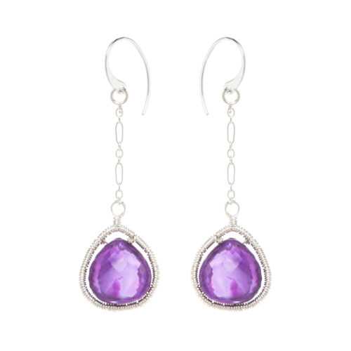 INIZI Amethyst Heart Briolette Sterling Silver Drop Earrings