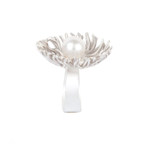 Meri Spike Coral Pearl Ring – One-of-a-kind (Side View) by INIZI