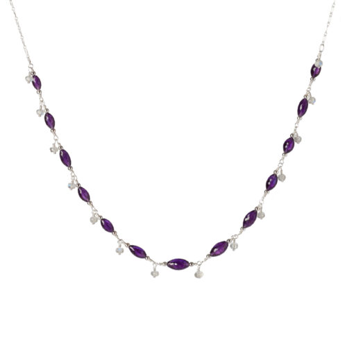 Amethyst Sterling Silver Necklace with Moonstone Drops by INIZI