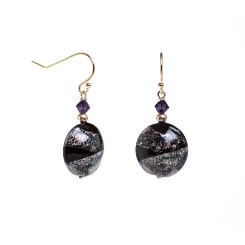 INIZI Violetta Dichroic Earrings has the dichroic effect that creates sparkle and depth; and the illusion of looking into the cosmos.