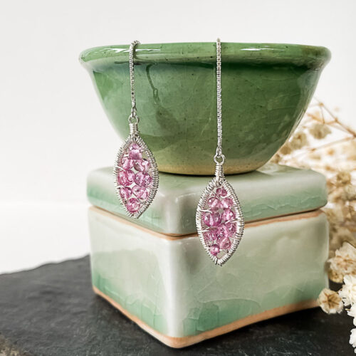 Petals Pink Topaz Weaved Earrings by INIZI