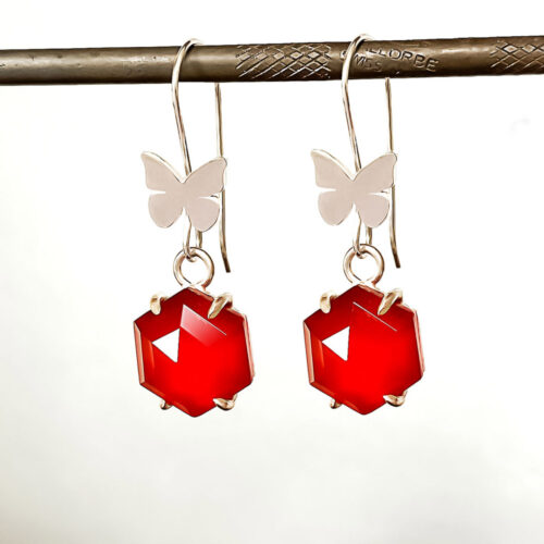 Scarlet, contemporary hexagonal, faceted cabochon earrings