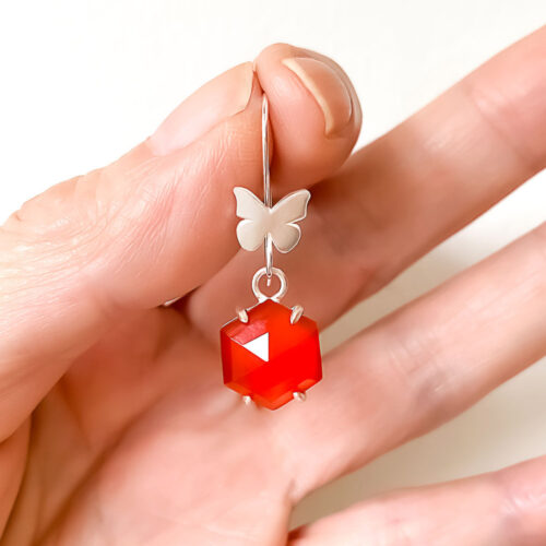 Scarlet, contemporary hexagonal, faceted cabochon earrings